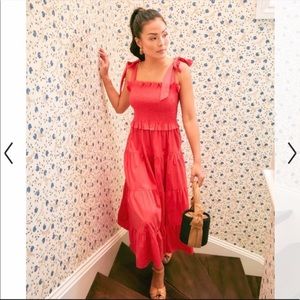 Tuckernuck red tie midi dress EUC